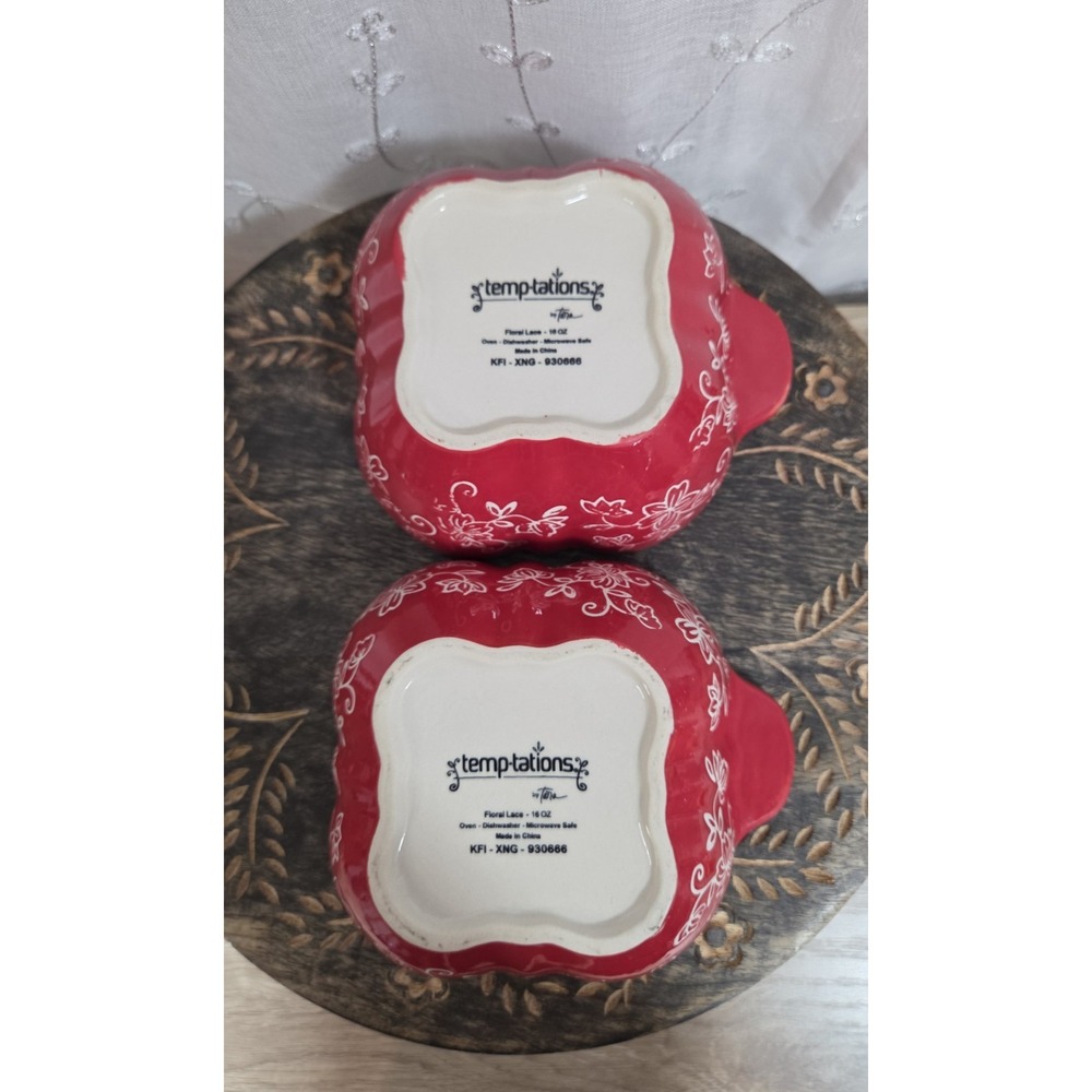 Temptations by tara Floral‎ Lace Cranberry Red 16oz Ramekin Rounded Square - Picture 4 of 7
